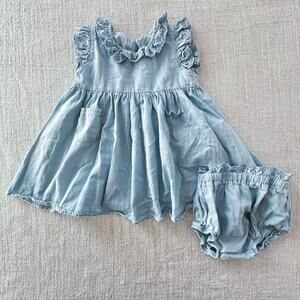 Quincy Mae Chambray Organic Cotton Sophie Dress & Bloomers VGUC 2/3